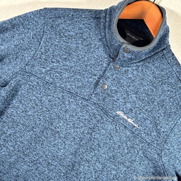 Eddie Bauer Snap Mock Neck Pullover Sweater | Blue Heather | Mens | MEDIUM - Picture 3 of 9